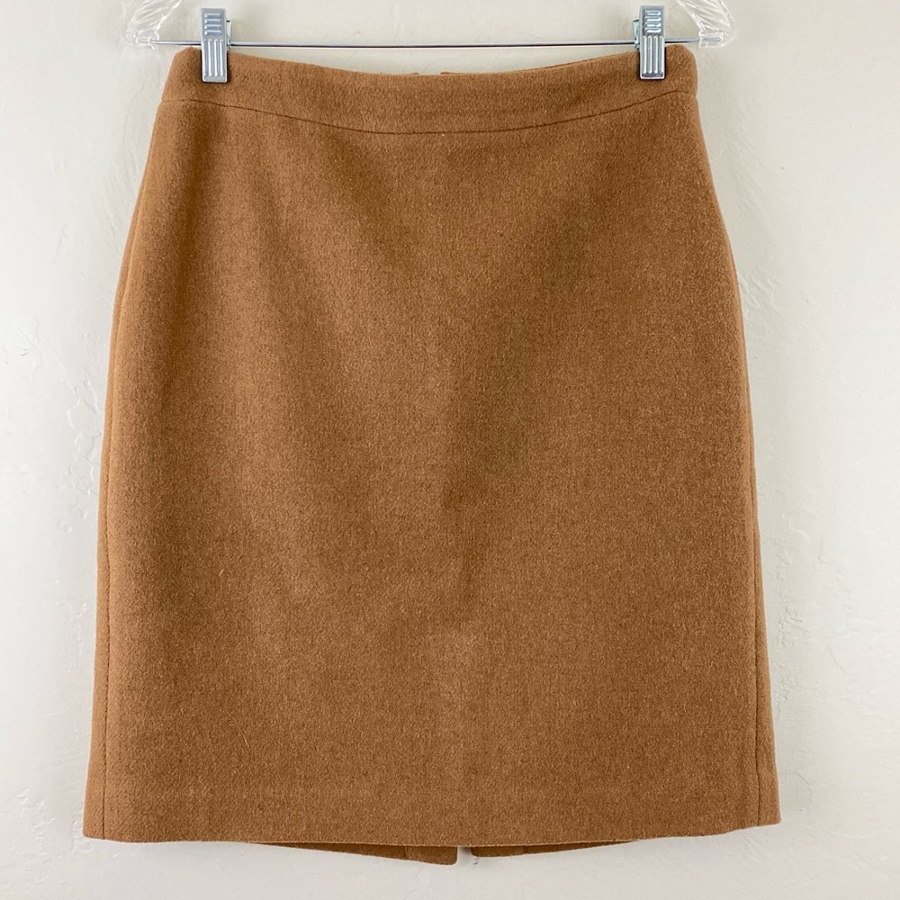 J. Crew Mercantile Size 6 Khaki Tan Wool Blend Side Zip Formfitting Pencil Skirt